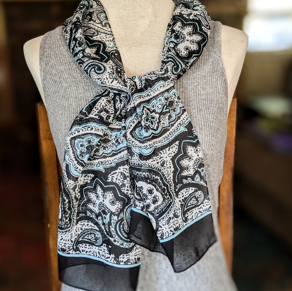 Navy Blue Silky Paisley Scarf